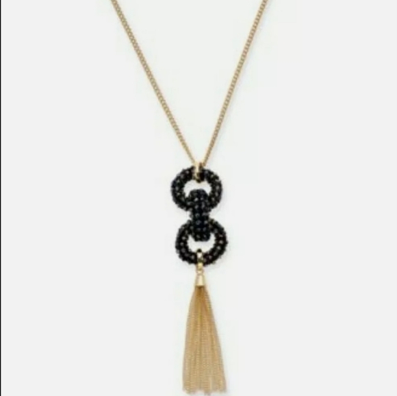 Gold Tone, Multi Stones Link Tassel Long Necklace - Picture 1 of 3